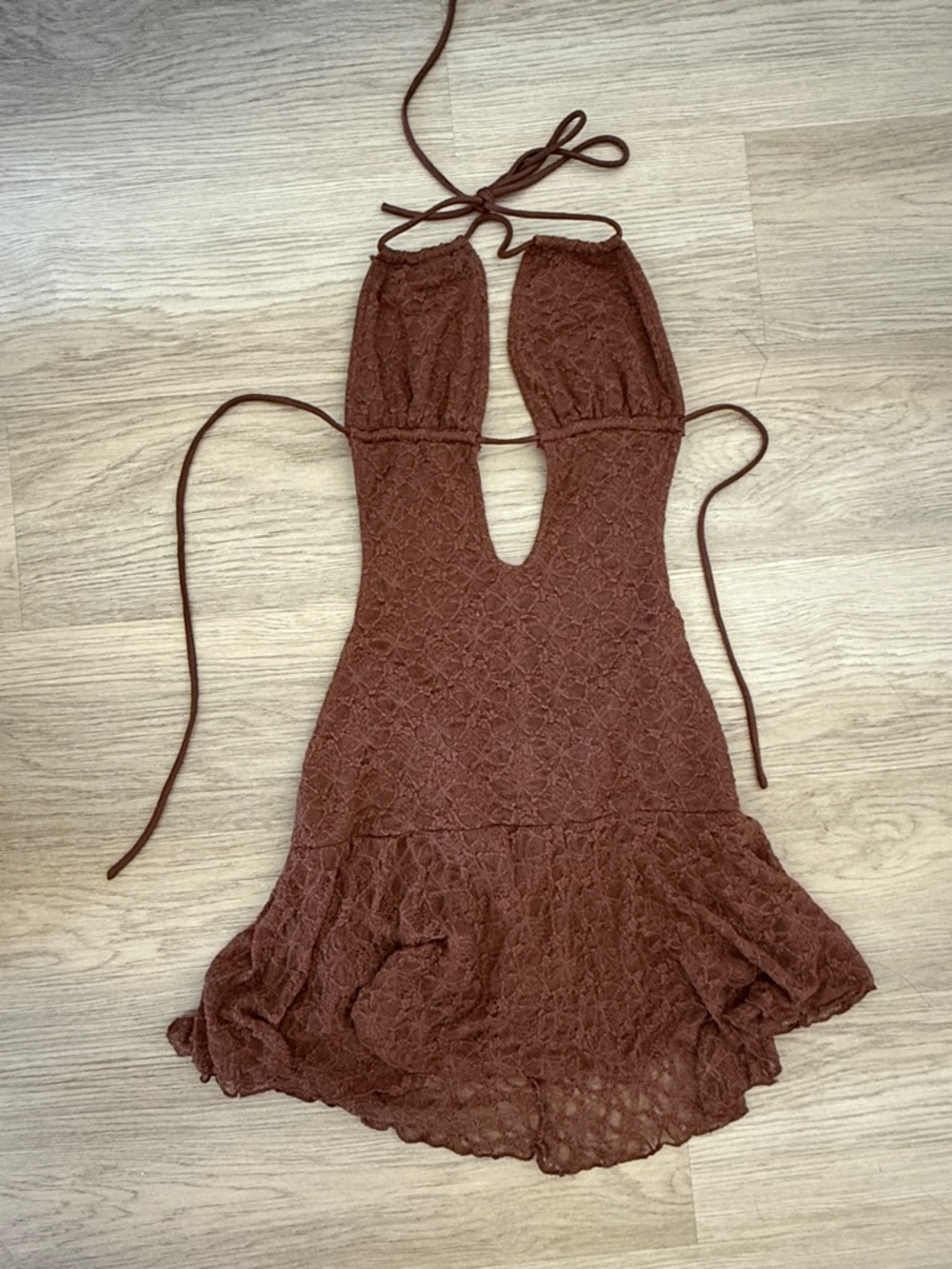 Bear Dance Brown Lace Halter Mini Dress